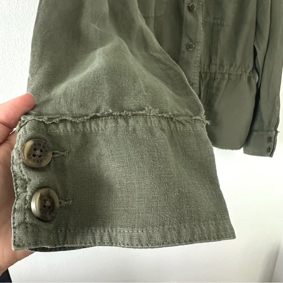 Tommy Bahama Two Palms 100% Linen Raw-Edge Utility Jacket Green Coastal Beach - Picture 7 of 14